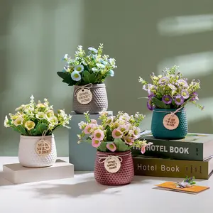 Joy Real Touch fiore di seta multicolore piante di ceramica in vaso fiore artificiale piccolo margherita per la decorazione dell'ufficio domestico
