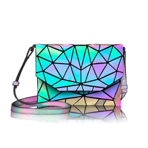 Bolso de hombro para chica, bolsa de mano con diseño geométrico reflectante holográfico, iridiscente