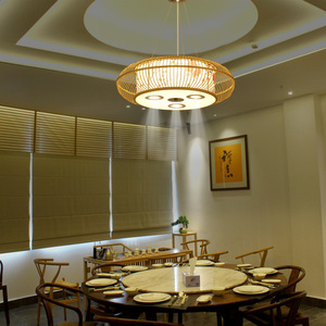 Luminaire suspendu en bambou tissé, LED, rond, à tête unique, pour restaurant, hôtel, salle à manger, avec fonction spot. - Product Image 2