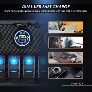 8 gang Marine thuyền chuyển đổi bảng điều chỉnh không thấm nước USB Type-C cổng ổ cắm LED Vôn kế 12V RV Rocker chuyển đổi chuyển đổi bảng điều chỉnh với Breaker - Product Image 3