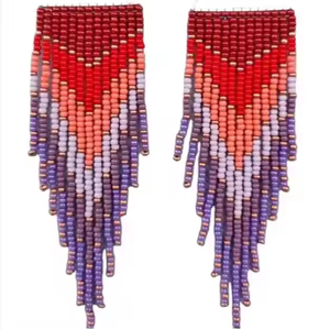 Pendientes de aro de cuentas de semillas hechos a mano a la moda, pendientes bordados con cuentas, ropa de fiesta bonita para mujeres y niñas - Product Image 1