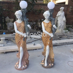 Piliers de lampadaires <span class=keywords><strong>en</strong></span> <span class=keywords><strong>marbre</strong></span> rouge coucher de soleil, sculptés pour jardin moderne, <span class=keywords><strong>avec</strong></span> motifs personnalisés - Product Image 4