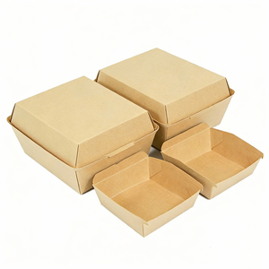 ชุดปิกนิก กล่องเบนโตะใสแบบพกพาสำหรับเด็ก ลายเบอร์เกอร์น้อย พร้อมช่องแบ่ง ป้องกันการรั่วซึม ทำจากกระดาษคราฟท์ - Product Image 1