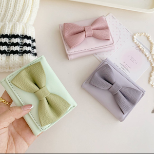 Porte-monnaie court <span class=keywords><strong>en</strong></span> cuir PU exquis et charmant avec nœud, grande capacité, durable, porte-cartes pour femmes pour un usage quotidien - Product Image 5