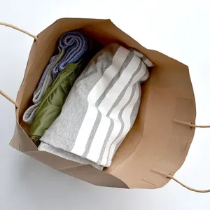 Sacs en papier kraft brun et blanc recyclés, directement de l'usine, sacs en papier kraft simples et économiques 90/100/120/150 g/m² avec longue poignée - Product Image 2