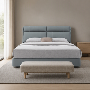 Base de Cama con Cabecera Acolchada de Perfil Bajo y Diseño de Canal, Tapizada en Tela, Tamaño King, para Recámara Principal u Hotel - Product Image 2