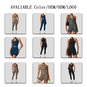 5pcs Yoga Sets Seamless <b>Shorts</b> Sports Bra Workout Vest Zipper Jacket Women Clothes High Waist Leggings Gym Fitness Wear Suit - Product Image 2