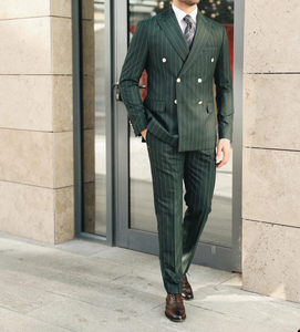 Yeşil pinsuits erkekler çift göğüslü 2 parça düğün için Suits smokin Slim Fit balo takım elbise Blazer pantolon seti iş elbisesi - Product Image 2