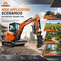 Mini-excavatrice LOGWAY robuste pour travaux d'excavation de terre avec moteur Yanmar et flèche pivotante latérale, mini-excavatrice compacte