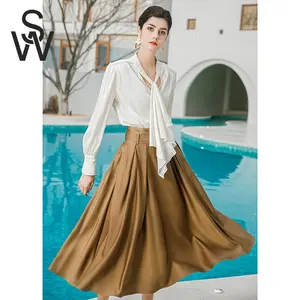 Wholesale Plus Size Casual A-line Skirt Long Midi Two Piece Woman Blouse Skirt Set suit women two piece shirt and skirts