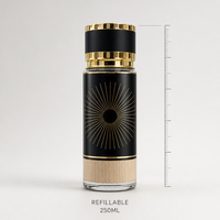 Bouteille de parfum en verre vide personnalisée en gros, 250 ml, bordeaux et or, style arabe, bouchon décoratif de luxe, atomiseur rechargeable