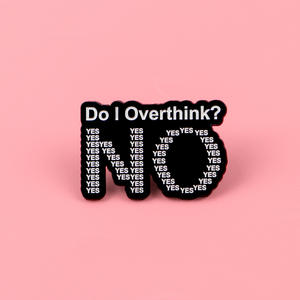 Spilla smaltata divertente e psicologica con scritta 'Do I Overthink' e 'Yes Filled No', Regalo per chi pensa troppo, Consapevolezza sulla salute mentale - Product Image 5