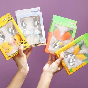 Trẻ em đồ dùng bé bộ đồ ăn đặt thức ăn cho trẻ sơ sinh ăn muỗng nĩa cà rốt hình dạng Phim Hoạt Hình trẻ mới biết đi bộ đồ ăn Kid Bộ dao kéo - Product Image 1