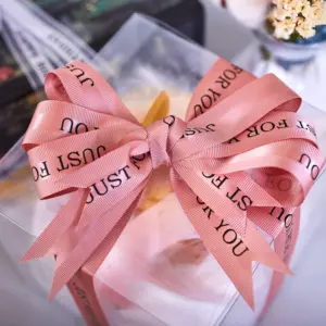 Wholesale gift box with ribbon for valentine luxury gift custom grosgrain logo ribbon custom brand ribbon