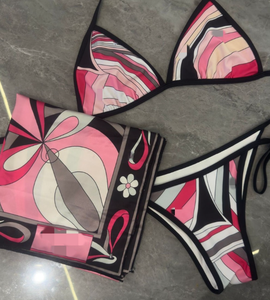 Nouvelles collections de maillots de bain 4 pièces avec <span class=keywords><strong>bandeau</strong></span> et grands foulards de plage, ensemble bikini sexy pour femmes, design de créateur - Product Image 4