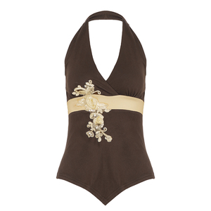 เสื้อกล้ามลายดอกไม้แบบผูกคอสไตล์วินเทจขายส่ง – เสื้อสายเดี่ยวผู้หญิงสีพื้นทรงเข้ารูป - Product Image 6