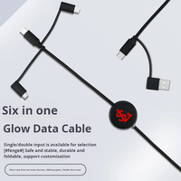 6-in-1 LOGO lampu LED Input ganda kabel Data dua ke tiga Logo transparan Gadget USB untuk pengisian daya ponsel sinkronisasi untuk hadiah