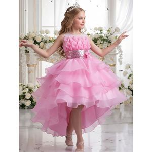 open lace back dress Cute Pink Kids Party Dresses for Birthday Long Sleeves  TANYA BRIDAL