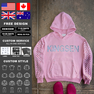 Sudadera con Capucha Personalizada con Logotipo, de Algodón Grueso, con Pedrería, Estilo Vintage Lavado, Diseño de Moda Urbana - Product Image 2