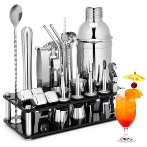 Set Shaker per Cocktail in Acciaio Inox con Supporto in Acrilico, Kit Professionale per Barman, Accessori per Miscelazione Drink - Product Image 1
