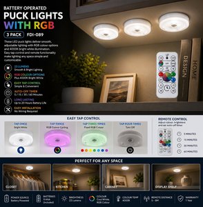 Lampes LED RGB modernes à piles avec télécommande, intensité réglable, installation facile, pour montage mural ou sous étagère, lot de 3 - Product Image 2