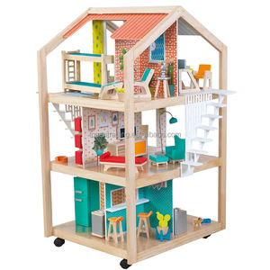 Maison de poupée en bois grande taille pour enfants avec accessoires, modèle de chambre et meubles, jouets pour enfants, jeu à quatre côtés - Product Image 1