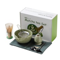 Ensemble de bols à Matcha au design classique de style japonais Brosse à Matcha plate en bambou écologique Fouet en céramique Cérémonie du thé Baibenli Song