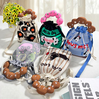 Sac à bandoulière pliable en polyester tricoté, motif dessin animé mignon, souple et durable, avec fermeture éclair, pochette de rangement portable pour téléphone portable pour femme