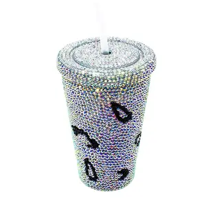 2024 New Design Customized Personalized Bling Rhinestone Cups Glass Stone Mug Plastic Double Wall Tumbler For Valentine Gifts