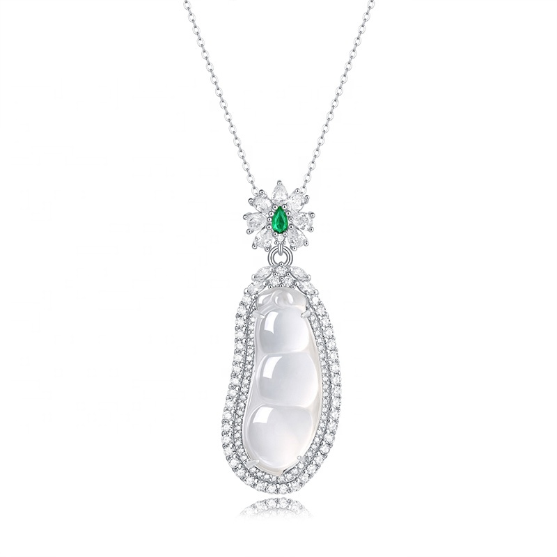 HMOIS Peas Design Custom Jade Stone Price White Natural Jade Chalcedony Pendants for Girls