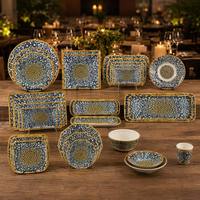Service de vaisselle en mélamine incassable à bord doré et motif floral, assiettes et bols pour mariages et restaurants en Inde, en Égypte et en Afrique