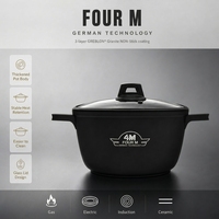 Casserole FourM 30CM en aluminium moulé antiadhésive avec couvercle en verre trempé et fond à induction, ustensile de cuisine, vente en gros et OEM/ODM