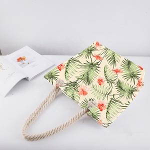 Corde en coton polyvalent imprimé floral tropical grand sac momy sacs de maman avec poche intérieure sac fourre-tout en toile vierge - Product Image 6