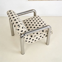 Fauteuil en acier inoxydable, tissu vintage à pois, canapé simple, chaise de salon ou d'hôtel avec dossier