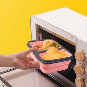 Reusable Silicone Collapsible Three <b>Compartment</b> <b>Lunch</b> Container Bento <b>Box</b> - Product Image 2