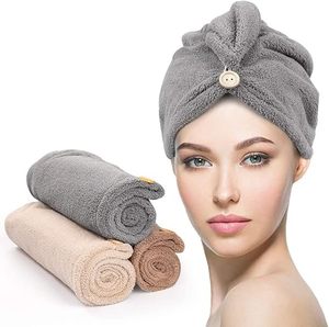 Hair Drying <b>Towels</b>, Hair <b>Towel</b> with Button,Super Absorbent Microfiber Hair <b>Towel</b> for Curly Hair, Fast Drying Hair <b>Wraps</b> - Product Image 1