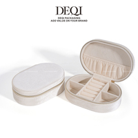 DEQI Vente en gros de boîtes à bijoux en velours de forme ovale avec fermeture éclair, boîte à bijoux portable de voyage pour bagues, boucles d'oreilles, pendentifs, colliers