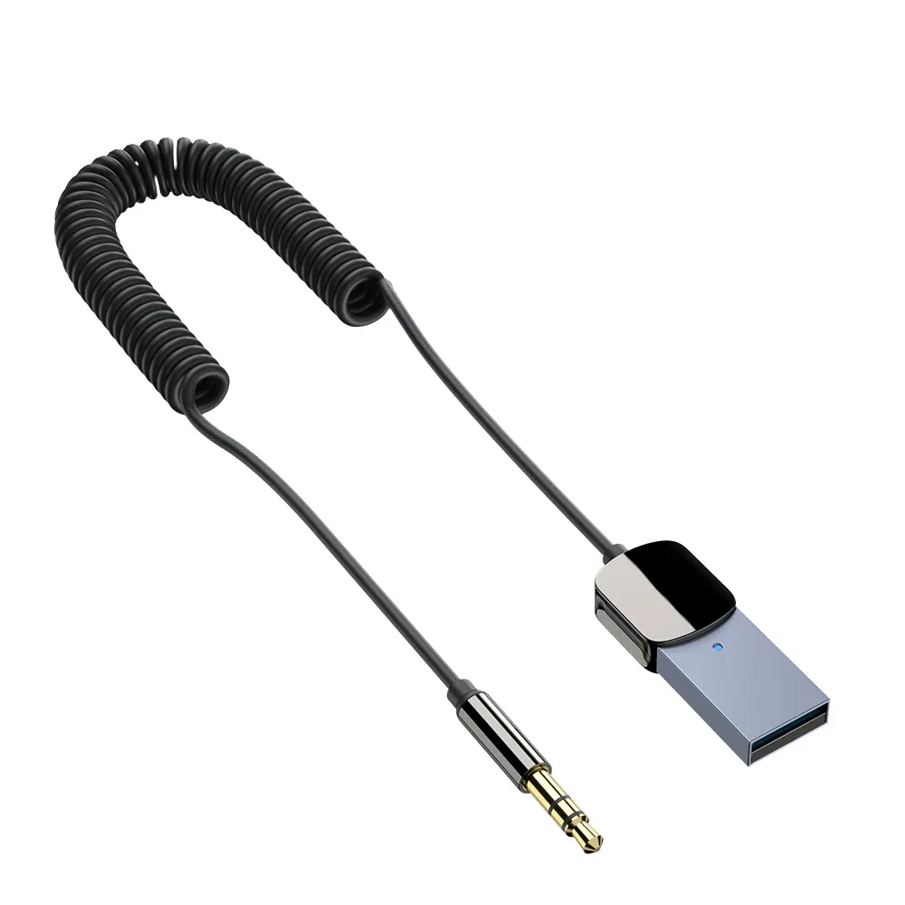 Kabel Aux Jack Audio 3.5Mm Bt5,0 Aloi Aluminium Dapat Ditarik Musim Semi Grosir untuk Penerima Musik Nirkabel Mobil