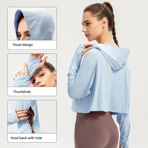 Rash Guard UPF 50 + chemise à capuche <span class=keywords><strong>de</strong></span> protection solaire pour femmes avec poches <span class=keywords><strong>randonnée</strong></span> vestes d'extérieur vêtements <span class=keywords><strong>de</strong></span> protection solaire d'été - Product Image 2