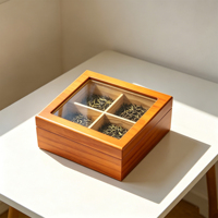 Boîte cadeau en bois brillant avec séparateur intérieur en bois, couvercle en acrylique, logo personnalisé, charnière dorée pour le stockage de thé de qualité supérieure, emballage cadeau de fêtes