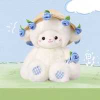 Boneka Domba Lucu Berbunga dengan Topi dan Buket, Figur Boneka Lembut untuk Hadiah Ulang Tahun Anak