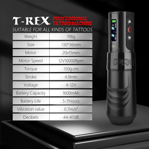 Trex Max Pantalla LED Potente Motor sin núcleo Máquina de tatuaje rotativa inalámbrica Pluma con batería dual para artistas Arte corporal - Product Image 3
