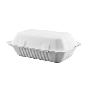 Scatola Biodegradabile per Hamburger 9x6 Pollici in <span class=keywords><strong>Carta</strong></span> di Bagassa di Canna da Zucchero per Alimenti per Bambini, Patatine e Sushi con Laminazione Opaca - Product Image 1