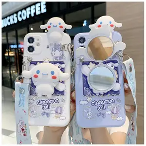 Cinnamoll 귀여운 소프트 프로텍터 커버 메이크업 미러 크로스 바디 스트랩 iPhone14 13promax 12 xs 11pro 8plus 전화 케이스