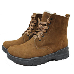 <b>Men's</b> Mid-Top Winter Snow Boots Fleece Lined Cowhide Non-Slip Yellow Boots Solid Color Front Laces Mid-<b>Heel</b> 3-5Cm - Product Image 1