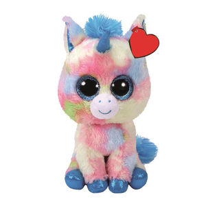 ตุ๊กตายูนิคอร์นยัดนุ่นสำหรับ<span class=keywords><strong>วัน</strong></span>วาเลนไทน์ผมสีรุ้งตาโตของเล่นนุ่มรูปยูนิคอร์นนั่ง - Product Image 1