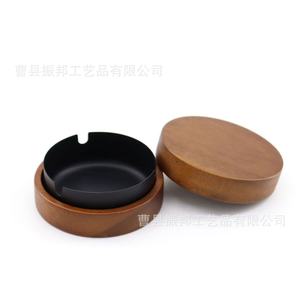 Wooden Ashtray Round Solid Wood With Lid <b>Nordic</b> Style Desktop Ashtray For Home Office Use - Product Image 2