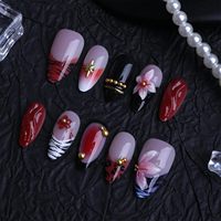 Uñas Postizas Acrílicas de Almendra Estilo Salón Francés con Pegamento, Pre-Diseñadas, Forma Stiletto Cuadrada, 10 Piezas para Uso en Salón