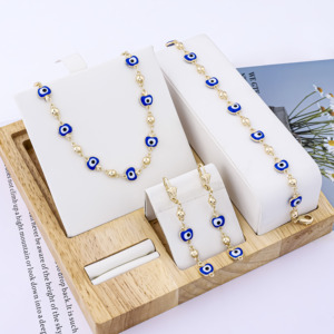 Conjuntos de Joyería Chapada en Oro de 14k con Goteo de Aceite, Collar, Pendientes y Pulseras con Piedra de Circonita y Mal de Ojo para Mujer, Moda Económica de Yiwu - Product Image 4