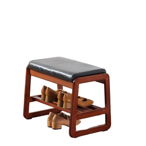 Wooden Double Tier <b>Shoe</b> <b>Storage</b> Bench With Upholstered Seat Minimalist Entryway Stool <b>Space</b> <b>Saving</b> Design - Product Image 3